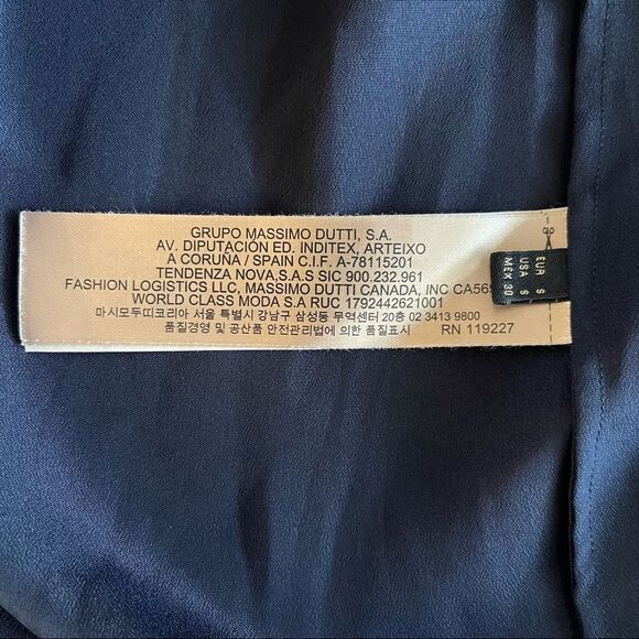 Massimo Dutti Navy Loose Fit Sheer Sleeve Mini Dress Size Small - Picture 6 of 8